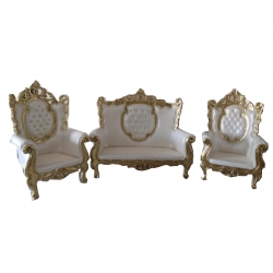 Wedding Sofa Set (1 Sofa & 2 Chairs) - Made of Wood & Brass Coating