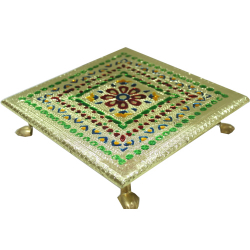 Puja Chowki - 4 Inch X 4 Inch -Made of Wood