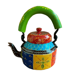 Indian Tea Pot, Tea Set, Tea Kettle, Aluminium Pot, Indian Hand Art,  Multicolor Kettle 8 Piece Product Kettle ,6 Glass, Stand 