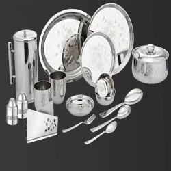 Mintage Blueberry Laser Dinner Set with Cassrole - Set of 91 Pieces - Made of Stainless Steel