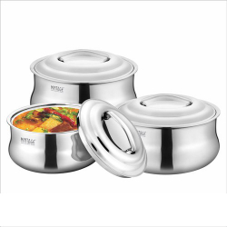 Mintage (Lock n Lock) Dolphin Puff Insulated Hot Casserole - Set of 3 - Made of Stainless Steel