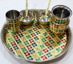 Pooja Thali - Made of Steel with Minakari Work