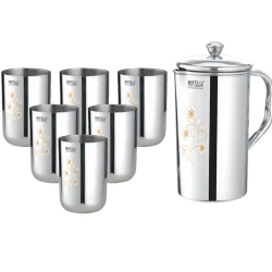 Mintage Glass & Water Jug Set - Set of 7 Pieces - Made of Stainless Steel