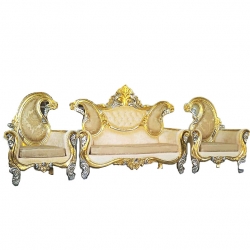 Wedding Sofa Set (1 Sofa & 2 Chairs) - Made of Wood & Brass Coating