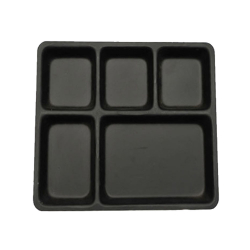 13 Inch X 10 Inch - 5 Compartment Plate - Made Of Food - Grade Regular Acrylic - Square Shape - Black Color