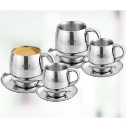 Mintage Cup & Saucer Set -  4 Cup & 4 Saucer - Made Of Stainless Steel Material