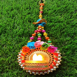 Diya Wall Hanging Jhumar - 10 Inch - Multi Color