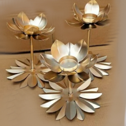 Lotus Flower Candel Stand - Set of 3 - Made of Metal