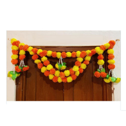 Artificial Marigold Door Toran - 3.5 FT X 1.5 FT - Made Of Plastic