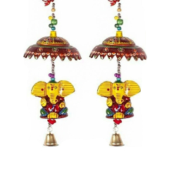 Chatar Ganesh Wall Hanging With Bell - 12 Inch - Made Of Wood & Plastic