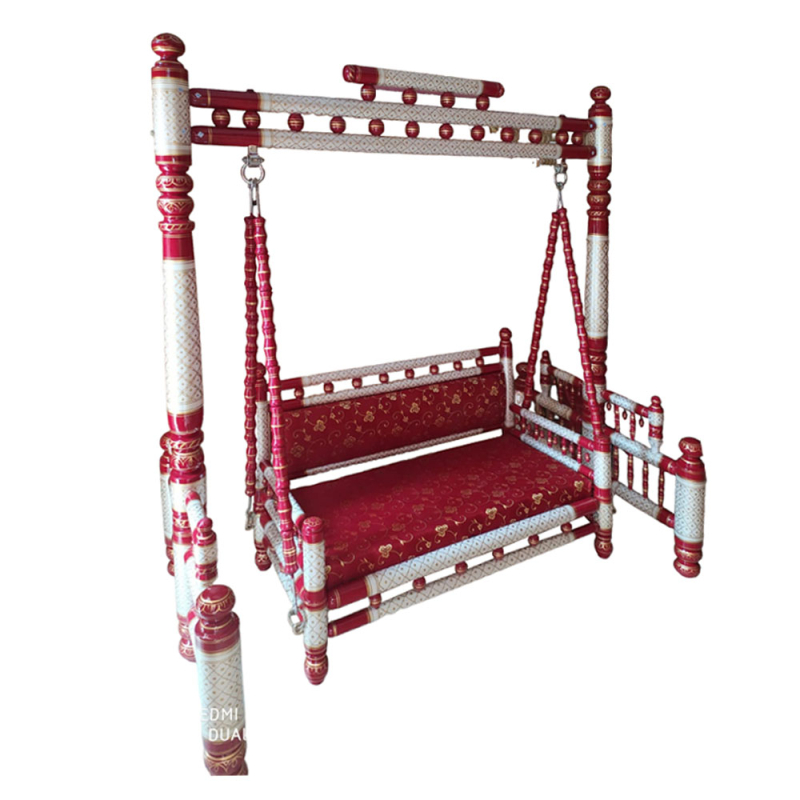 Buy Sankheda Jhula - Wooden Swing - Made Of Teak Wood - Cream & Red ...