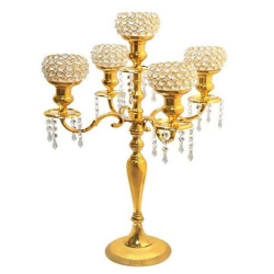 Five Arm Candelabra 5 Arm With Crystal Votive - Made Of Aluminium