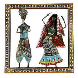 Fancy Wall Hanging Snake Charmer with Dancing Lady - 14 Inch X 14 Inch - Made Of Iron