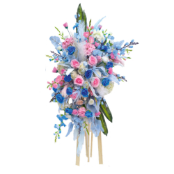 Artificial Flower Stnad with Bouquet - Made of Plastic & Wooden