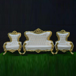 Wedding Sofa Set (1 Sofa & 2 Chairs) - Made of Wood & Brass Coating