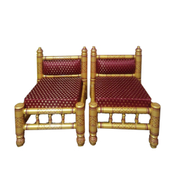 Sankheda Vidhi Mandap Chair - 1 Pair (2 Chairs) - Made Of Sankheda Wood (White & Maroon color )