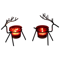 Metal Deer Glass Diya Holder - Made Of Metal